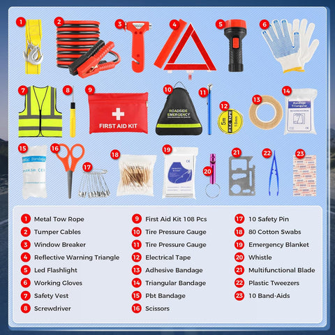 Car Emergency Kit with Jumper Cables